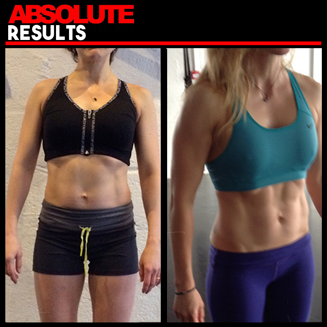 a transformation of a woman who has toned up her stomach wearing a blue sports bra and leggings