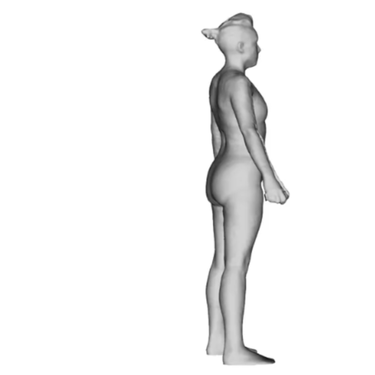 Fit3d black and white realistic body scan of a girl with her hair up