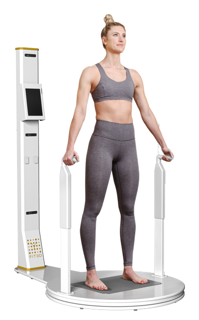 Fit3d promotional shot of a woman on the Fit3d machine